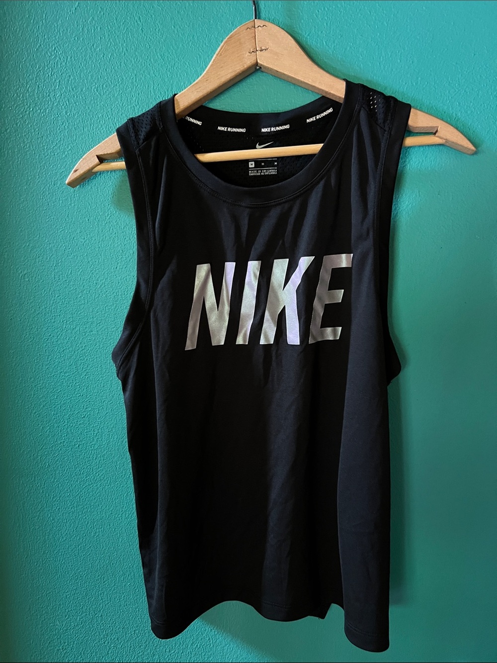 Nike Black Tank Top (M) with Iridescent NIKE Logo